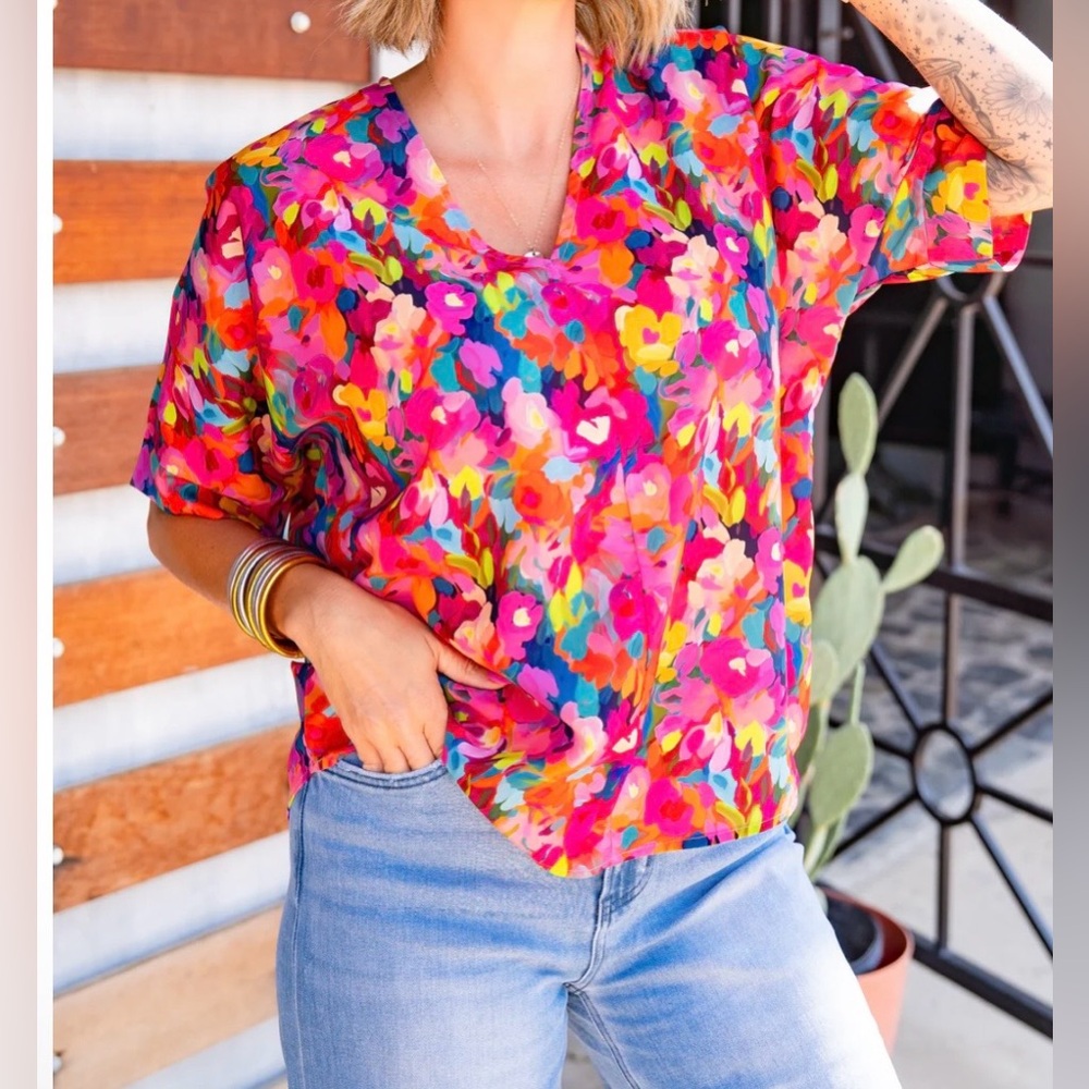 BUCKLEY Bright Floral Women's Top medium lightweight multicolored spring - Picture 4 of 6